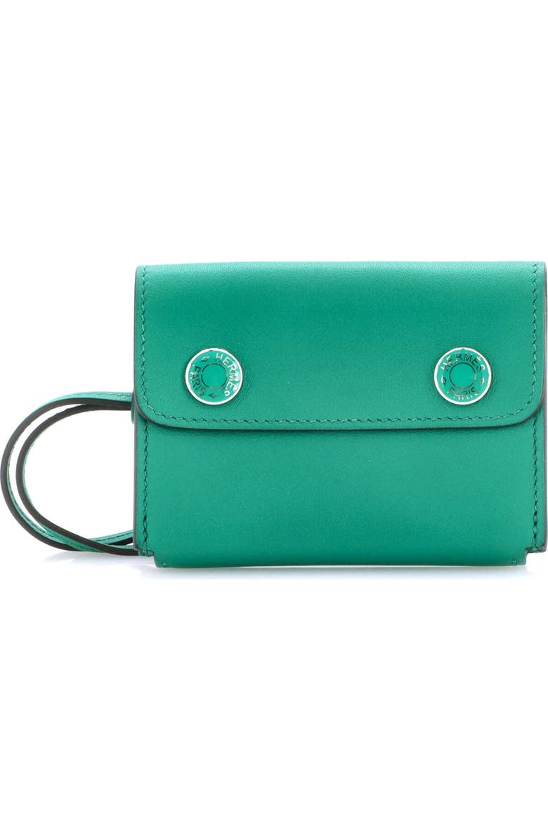 Pre-Owned Hermes Hermesnap Card Holder Swift, Main, color, Vert Vertigo