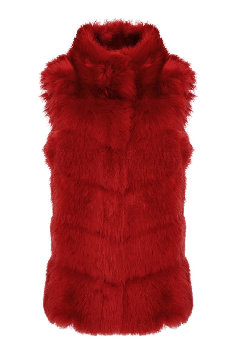 Genuine Shearling Vest, Reversible, Alternate, color, RED/RED