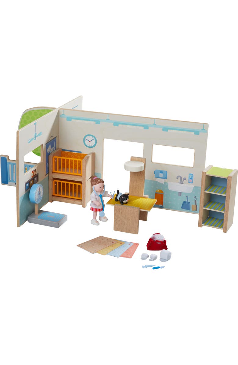HABA Little Friends Veterinary Clinic Play Set - 4 Detailed Rooms with 1 Vet Figure, Kitten, Kennels and Accessories, Main, color,