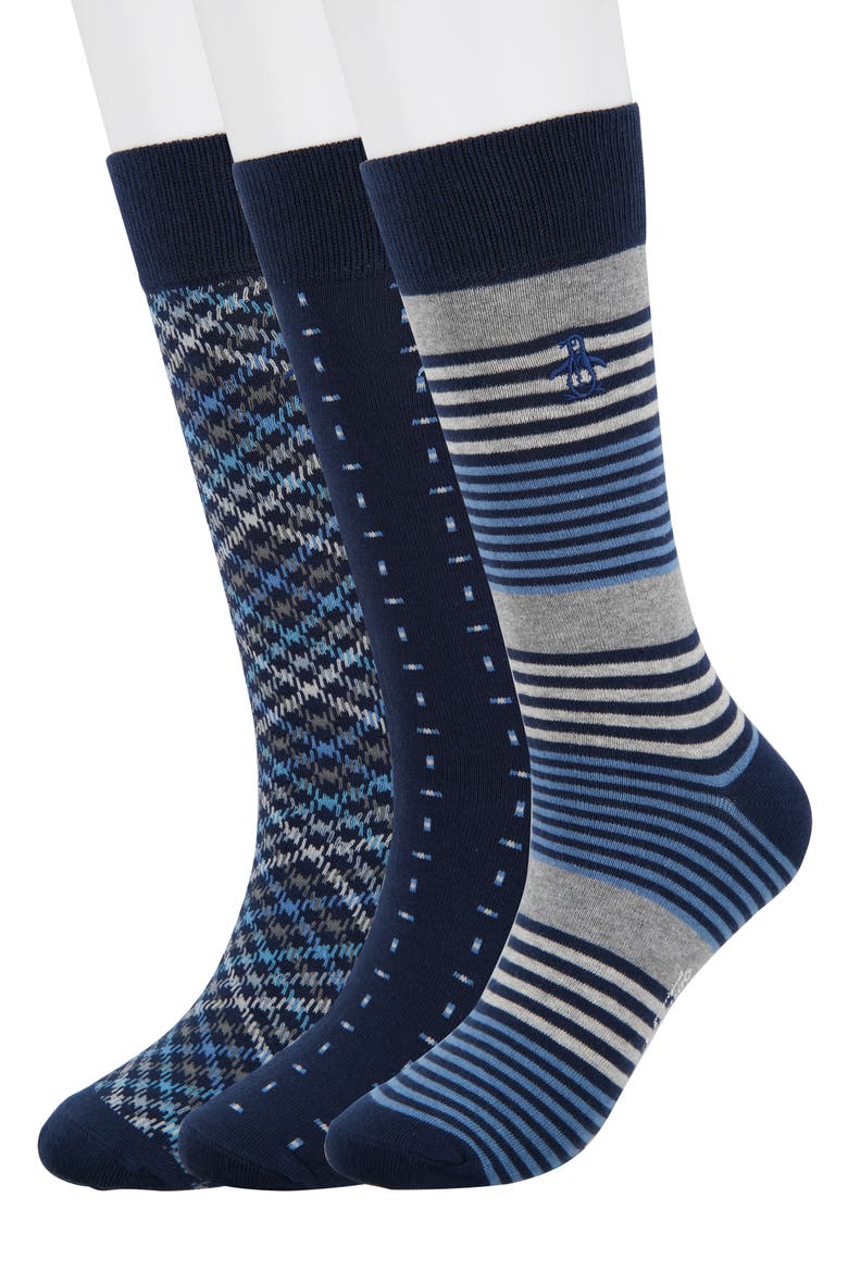 Gerwig Stripe Essential Crew Socks - Pack of 3, Main, color, NAVY