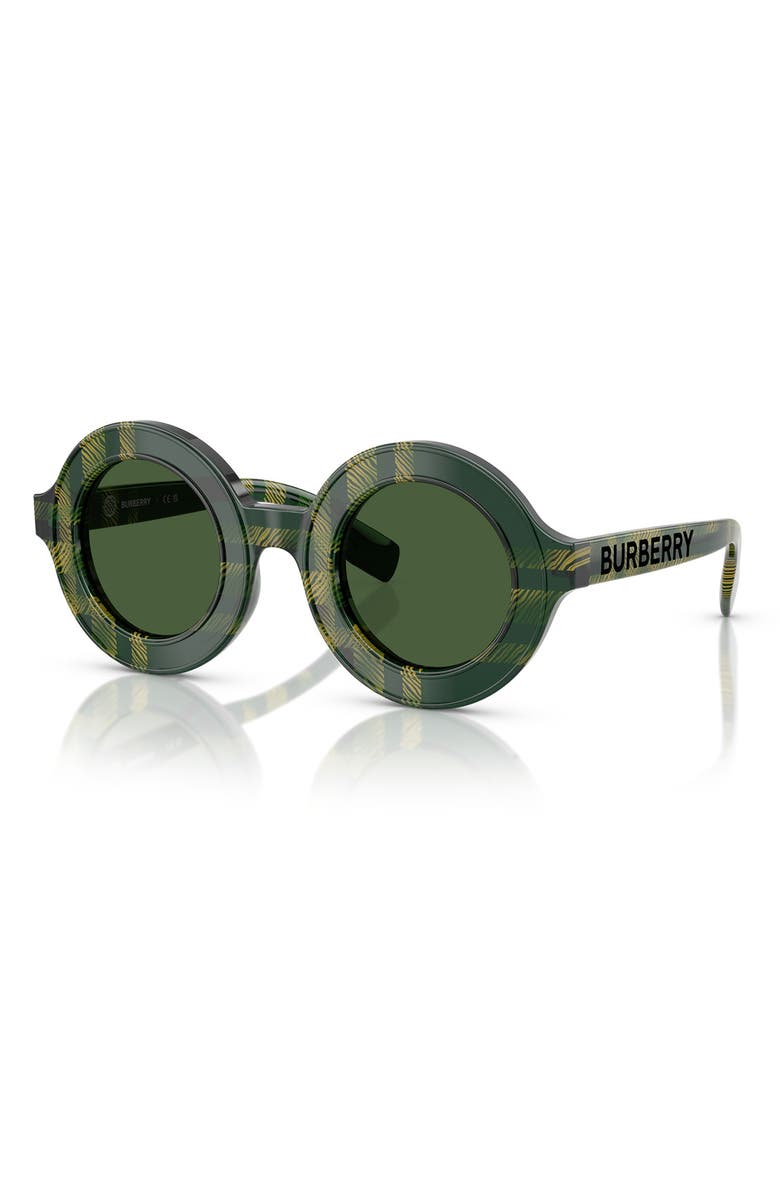 Burberry Kids' 40mm Round Sunglasses, Alternate, color, Green Check / Dark Green