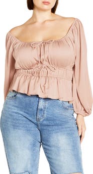 City Chic Georgie Shirred Satin Top