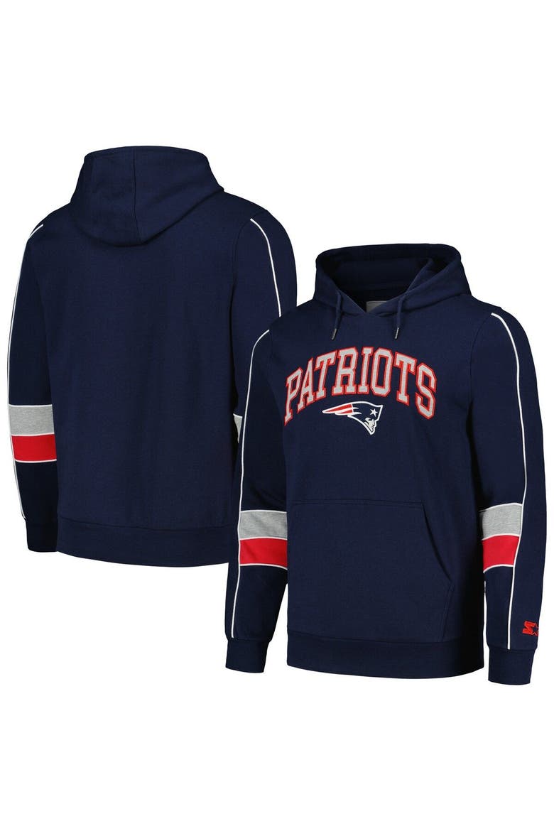 Men's Starter Navy New England Patriots Captain Pullover Hoodie, Main, color, Navy