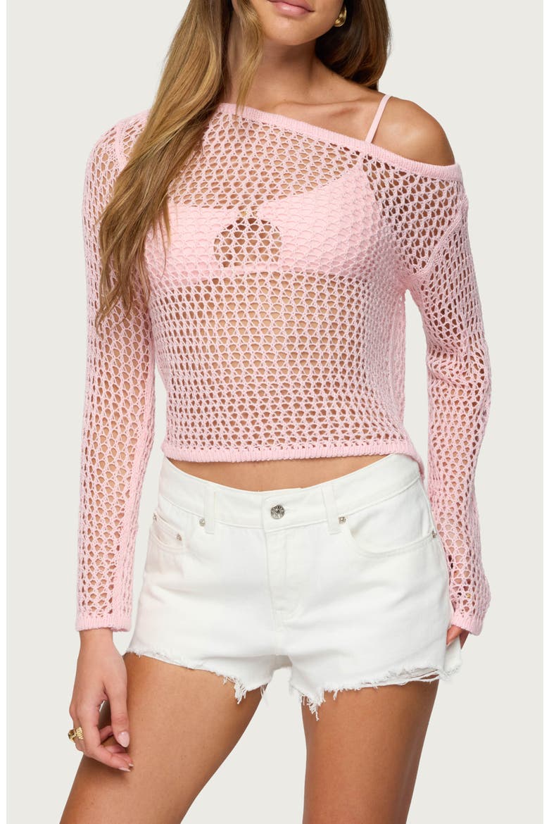 Inara Off-the-Shoulder Long Sleeve Mesh Top, Main, color, LIGHT-PINK