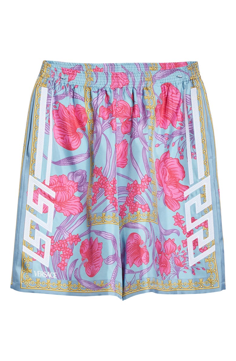 Versace Acid Bouquet Print Silk Basketball Shorts, Alternate, color, 