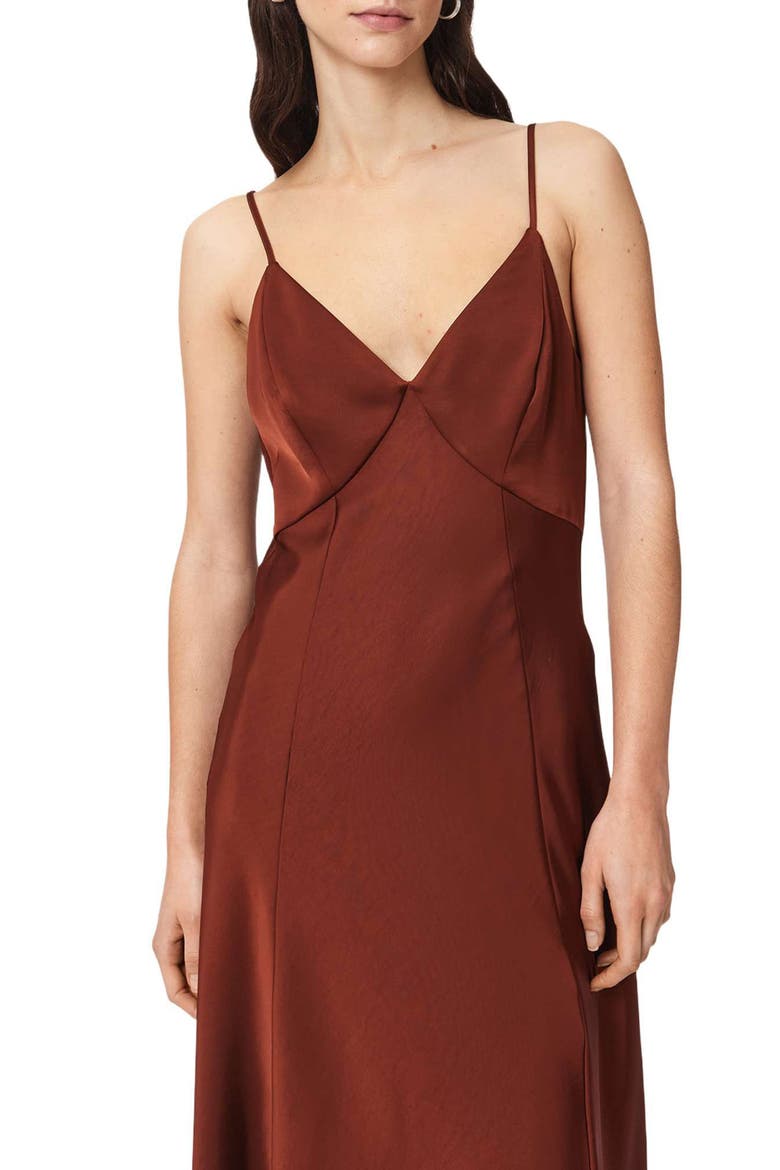 Irina Satin Maxi Slipdress, Alternate, color, RUST BROWN