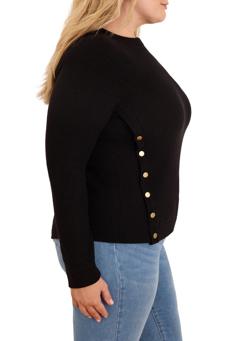 Side Button Waffle Knit Top, Alternate, color, BLACK ONYX