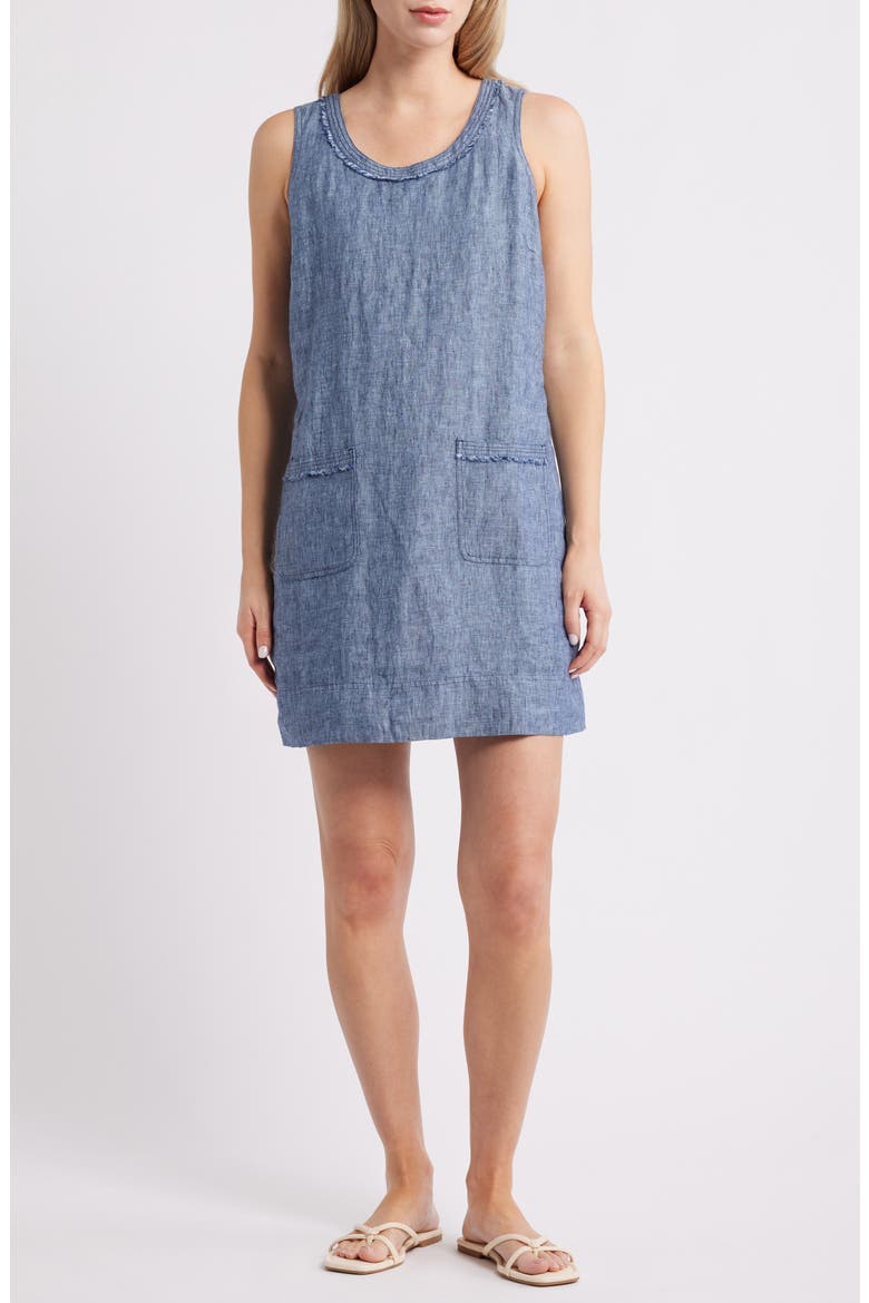 Two Palms Patch Pocket Linen Shift, Main, color, COASTLINE