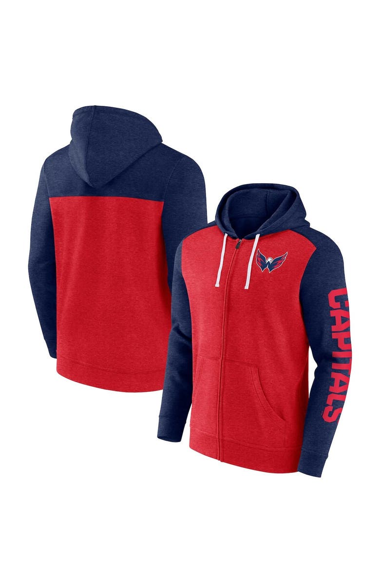 FANATICS Men's Fanatics Branded Heather Red Washington Capitals Down and Distance Full-Zip Hoodie, Main, color, Red