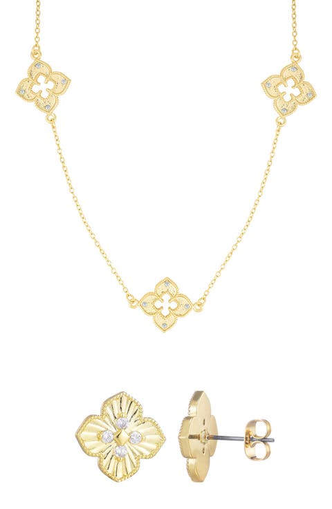 Clover Stud Earrings & Station Necklace Set
