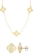Adornia Clover Stud Earrings & Station Necklace Set