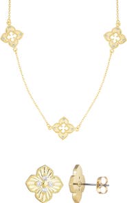 Adornia Clover Stud Earrings & Station Necklace Set