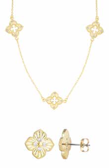 Adornia Clover Stud Earrings & Station Necklace Set