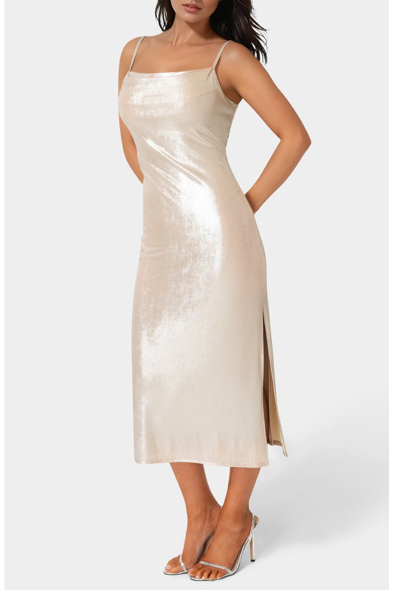 Foil Metallic Midi Dress, Alternate, color, BEIGE SILVER