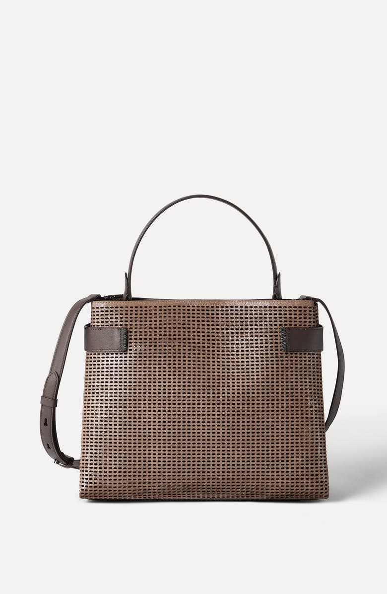 Brunello Cucinelli Leather Essence top-handle bag, Alternate, color, Brown