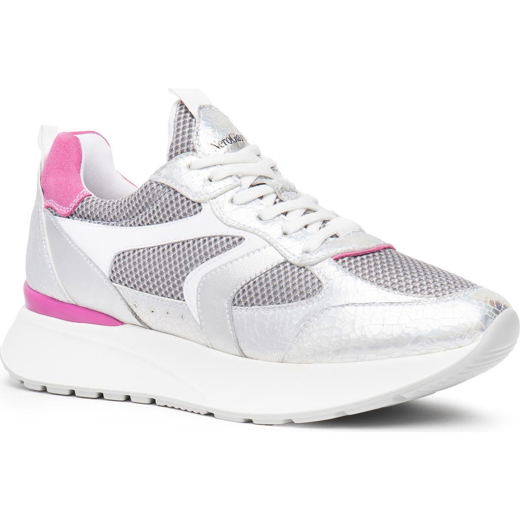 Nerogiardini Metallic Platform Sneaker In Silver/pink