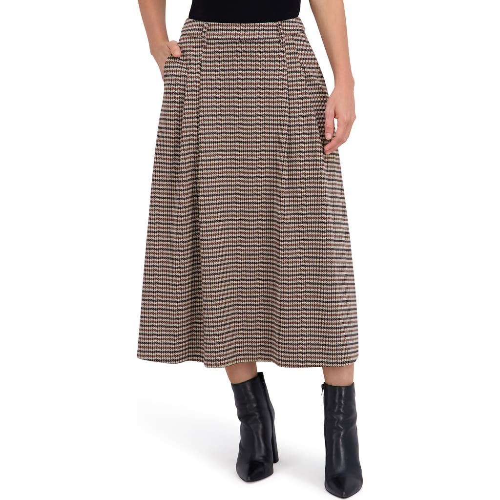 Ookie & Lala Plaid Pleated Midi Skirt In Brown