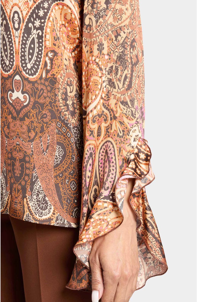 Santorelli Sienna Long Sleeve Blouse in Printed Charmeuse, Alternate, color, Chestnut Multi