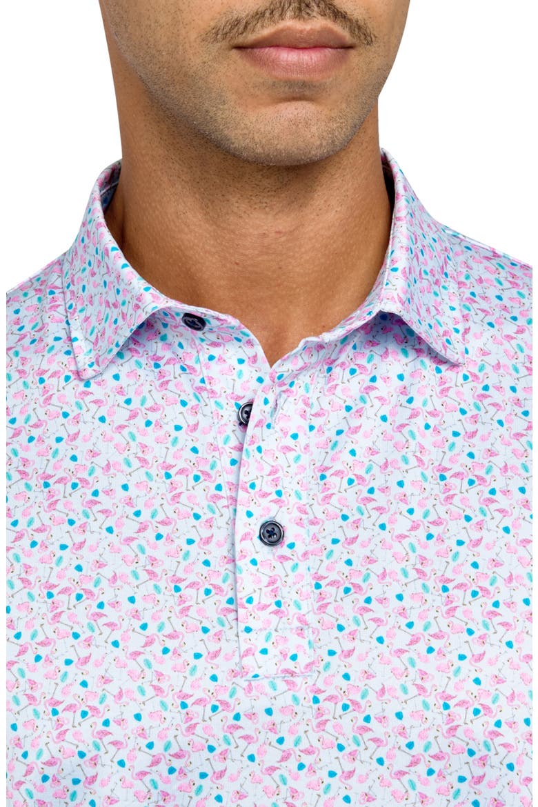 Regular Fit Micro Flamingo Print Recycled Performance Golf Polo, Alternate, color, PINK