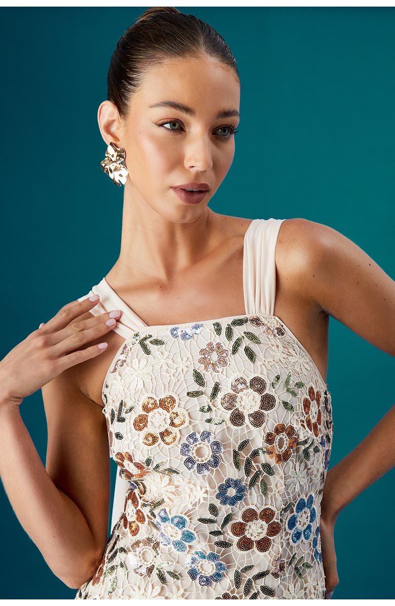 Coast Muse Embellished Midi Dress, Alternate, color, Nude