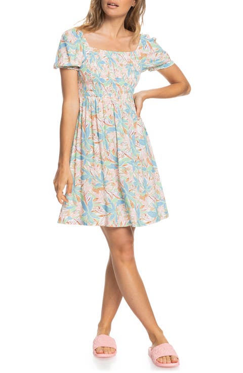 Hello Petal Floral Print Smocked Minidress