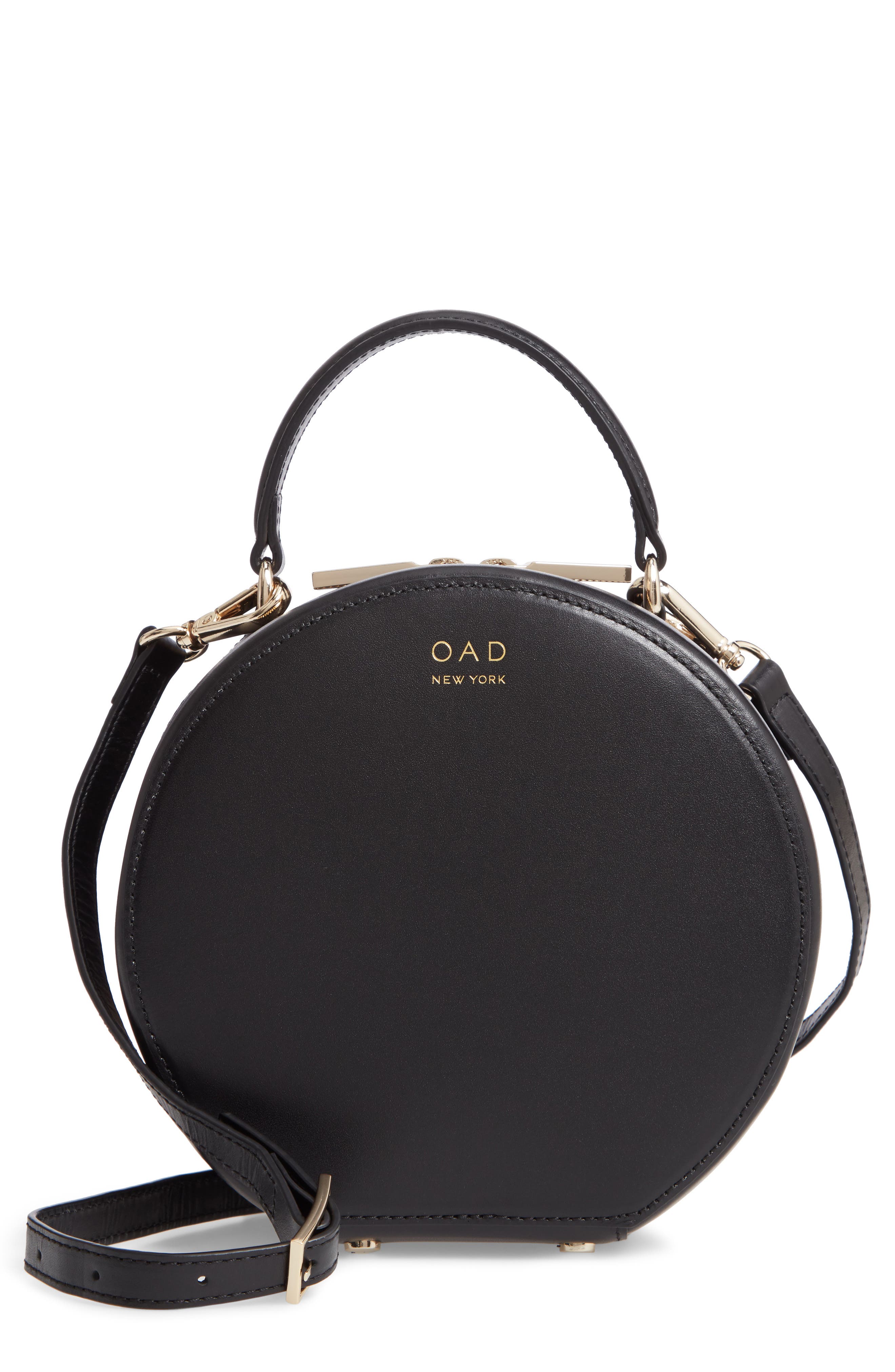 OAD New York Mini Circle Pebbled Leather Satchel, Main, color, 