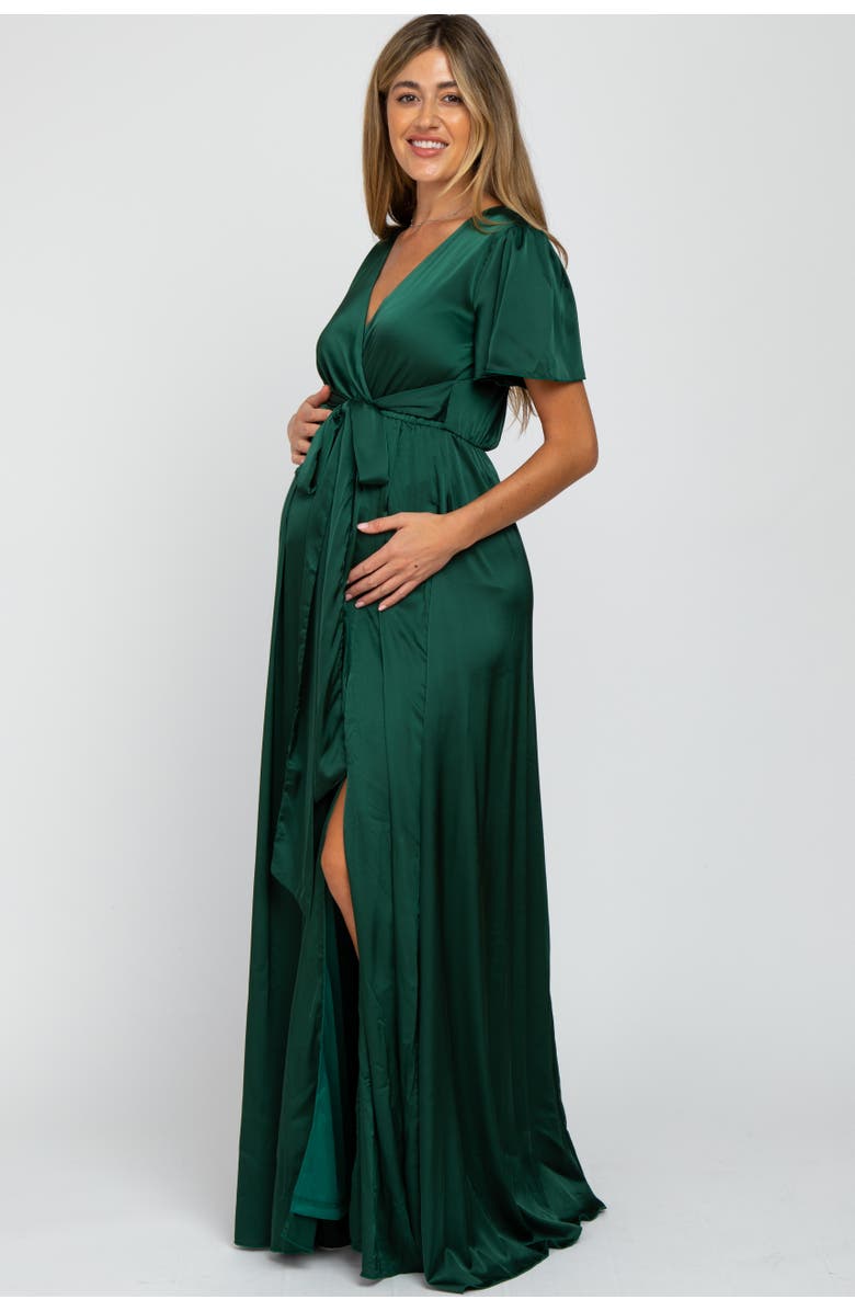PinkBlush Side Slit Satin Maxi Dress, Alternate, color, Forest Green