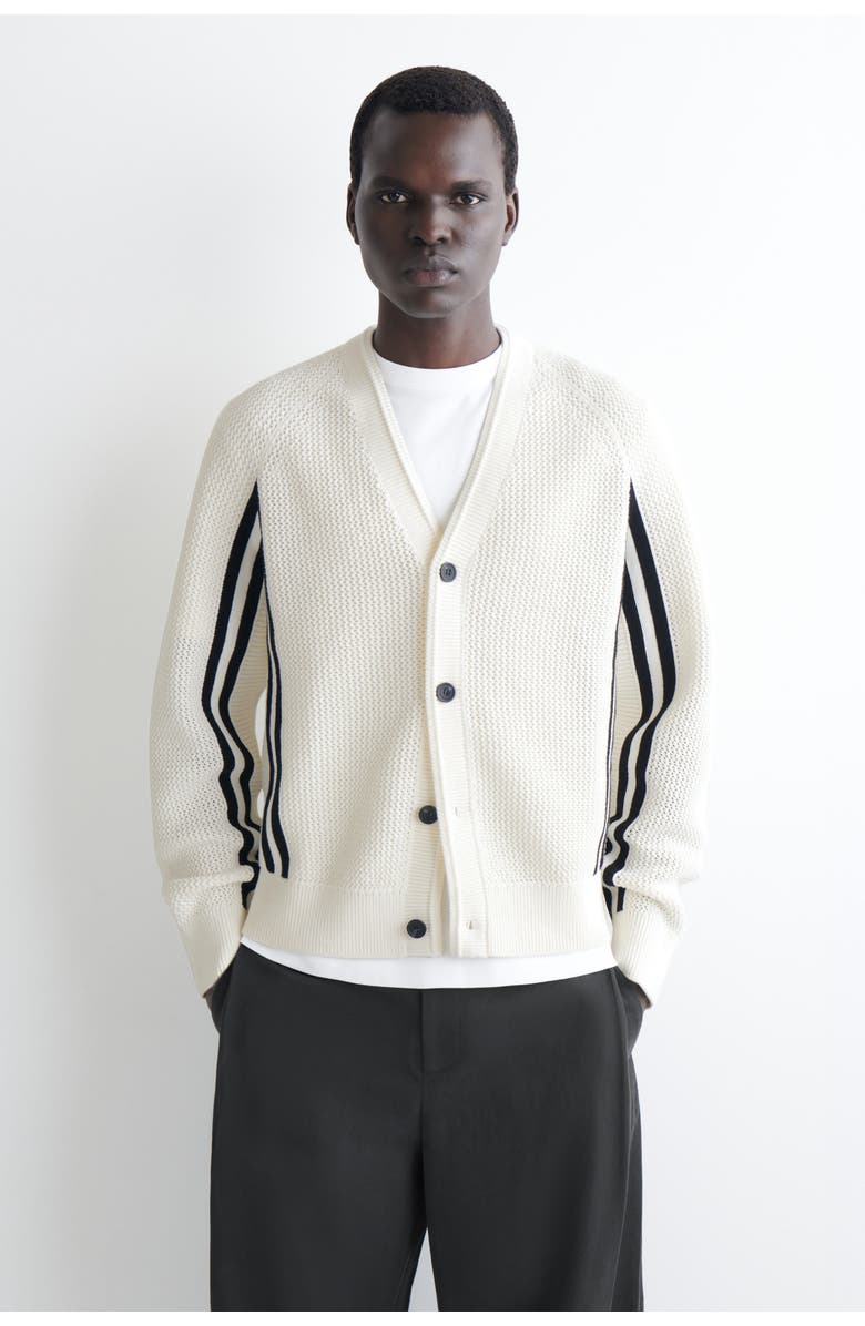COS Striped Open-Knit Cotton Cardigan, Main, color, White / Black