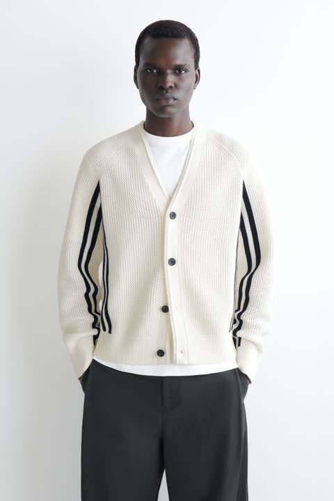 Striped Open-Knit Cotton Cardigan