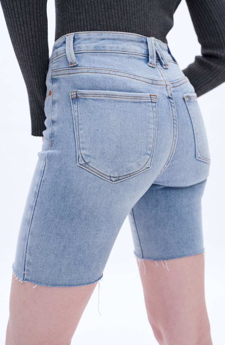 Bayeas Raw Hem Mid Thigh Denim Shorts, Alternate, color, Wave