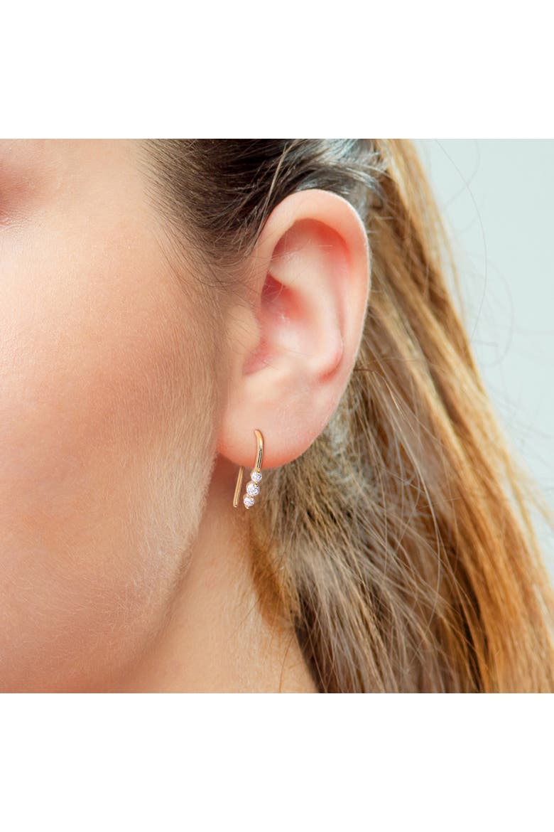 Diamond 3-Stone Hook Earrings 10k Gold, Alternate, color, Yellow Gold