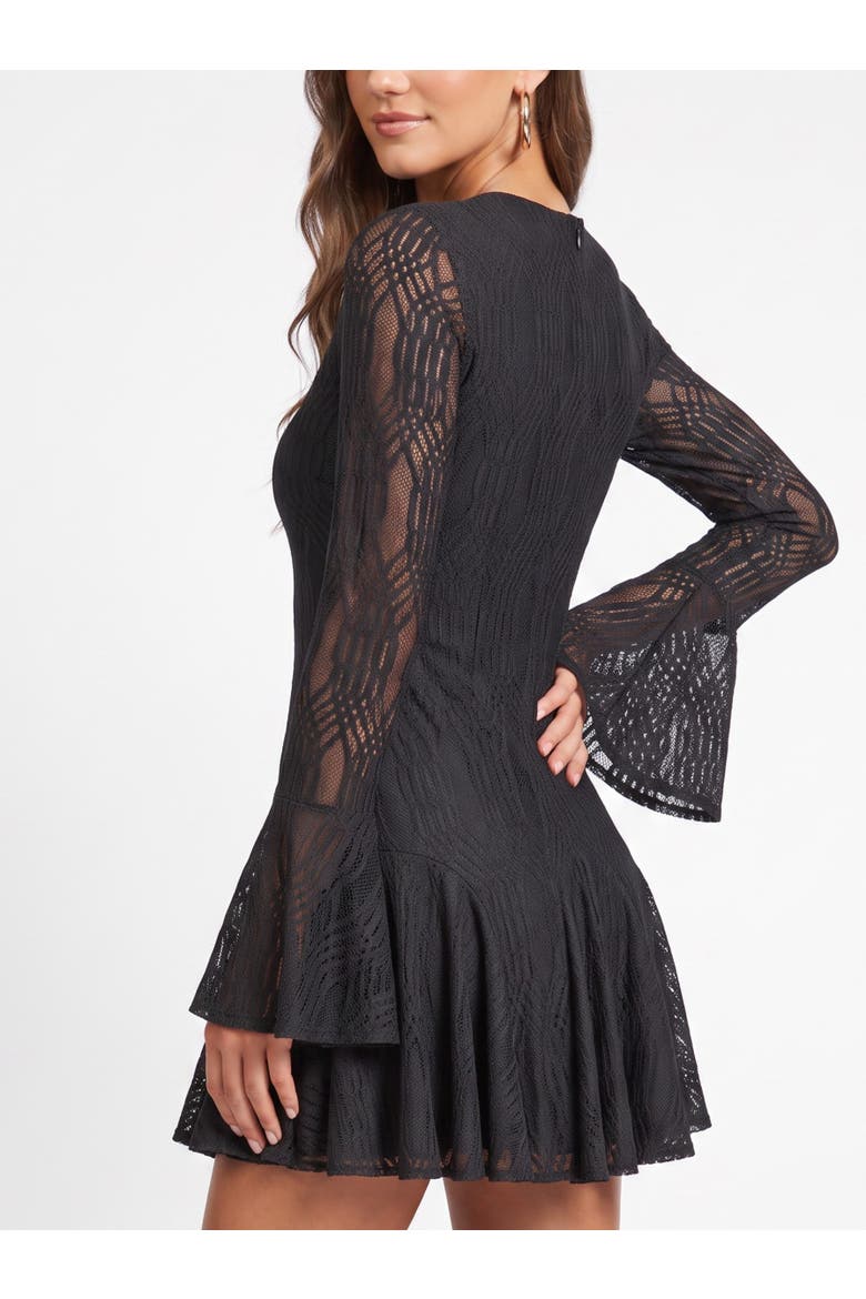 Alanna Long Sleeve Godet Mini Dress, Alternate, color, Black