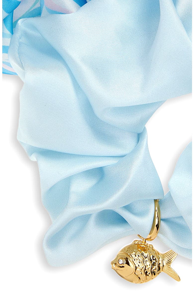 Assorted 2-Pack Deep Sea Satin Scrunchie Set with Crystal Embellished Fish Charm, Alternate, color, BLUE