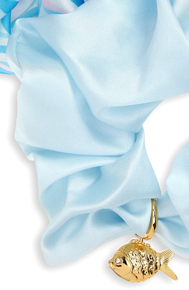 FRASIER STERLING Assorted 2-Pack Deep Sea Satin Scrunchie Set with Crystal Embellished Fish Charm, Alternate, color, Blue