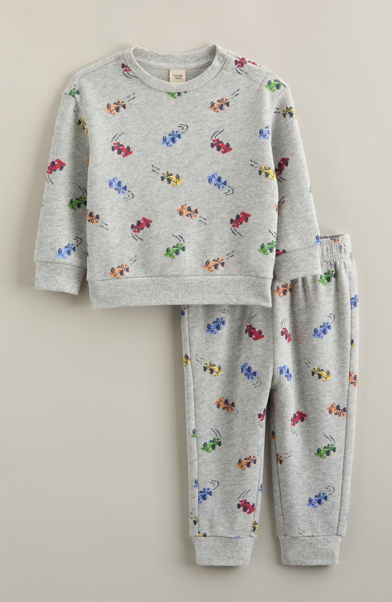 Tucker + Tate Print Fleece Sweatshirt & Joggers Set, Main, color, Grey Light Heather Race Cars
