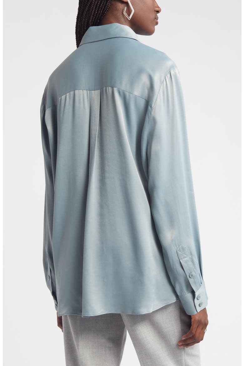 Bishop Sleeve Satin Button-Up Shirt, Alternate, color, GREY MINERAL