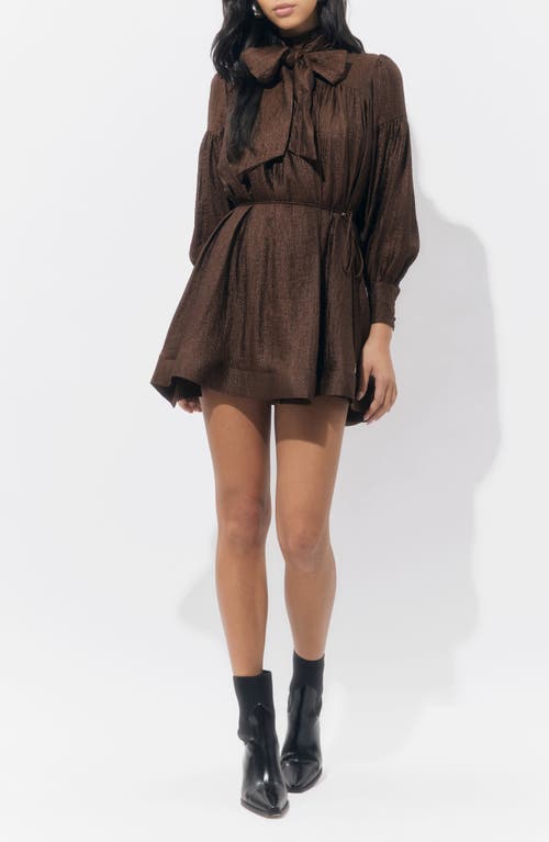 Adelyn Rae Daphne Metallic Long Sleeve Minidress In Brown