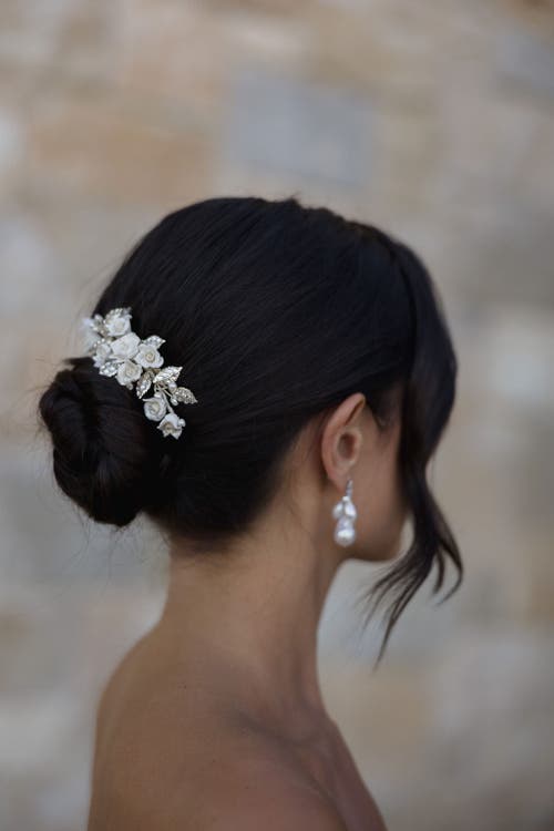 Untamed Petals Victoria Crystal Floral Comb In White