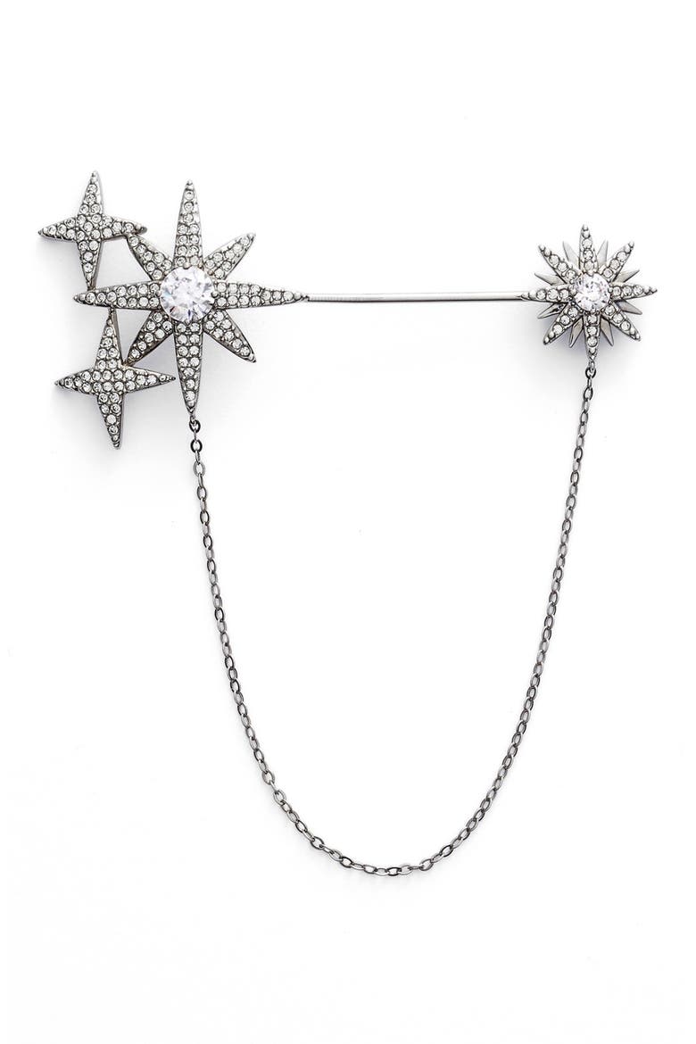 Stardust Cubic Zirconia Brooch, Main, color, BLACK