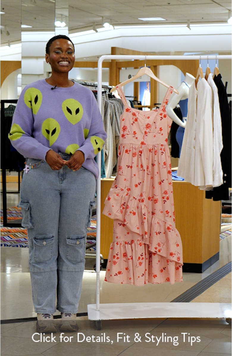 Floral Ruffle Detail Stretch Cotton Midi Dress, sales video thumbnail