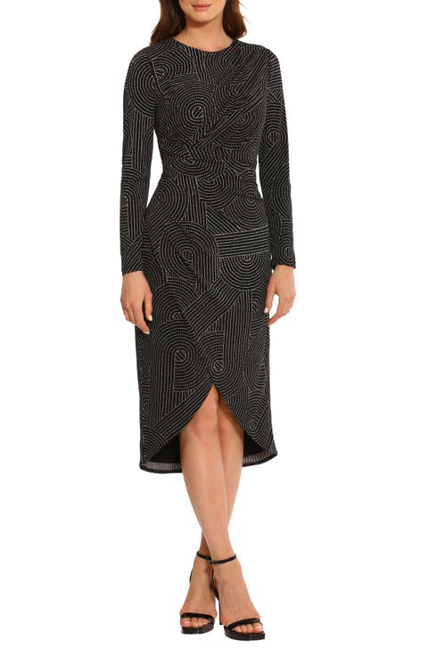 Abstract Print Long Sleeve Midi Dress