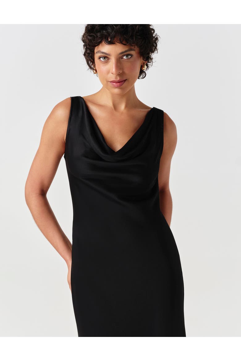 Arya Cowl Neck Satin Midi Dress, Alternate, color, Black