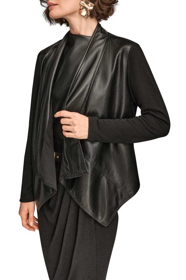 Flyaway Faux Leather & Knit Jacket, Alternate, color, BLACK
