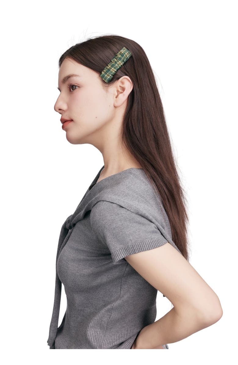 OLAH Grevelyn Silk Hair Barrette Clip, Alternate, color, Green