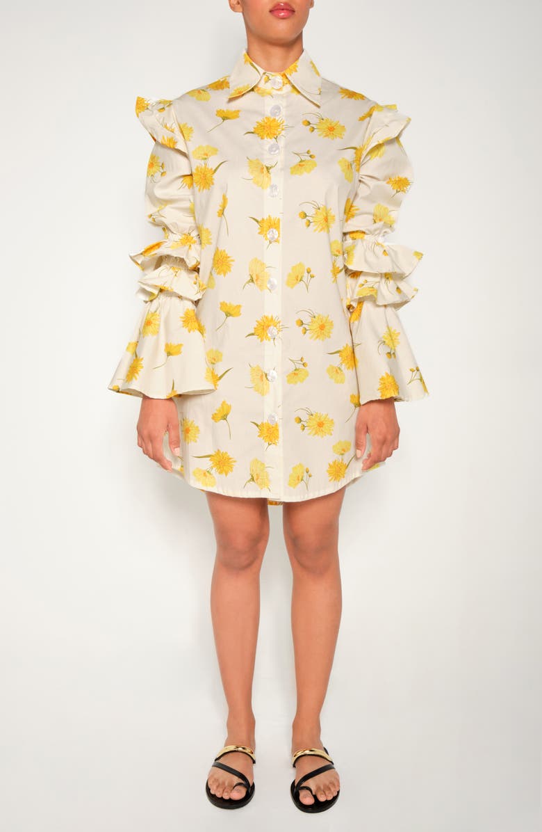 The Lulo Project The Night Owl Floral Long Sleeve Stretch Cotton Shirtdress, Main, color, Maxi Daisy