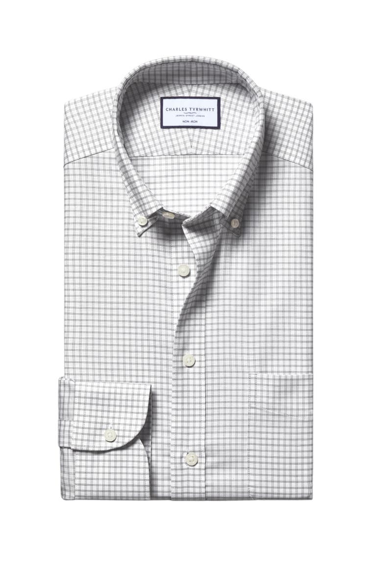 Charles Tyrwhitt Non-Iron Stretch Oxford Check Shirt, Alternate, color, Silver Grey