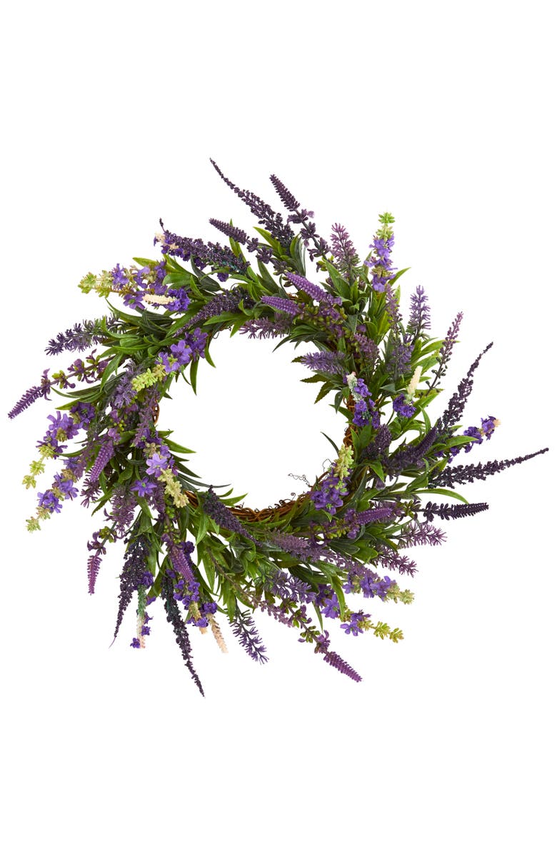 NEARLY NATURAL 18-in Lavender Wreath, Main, color, Purple