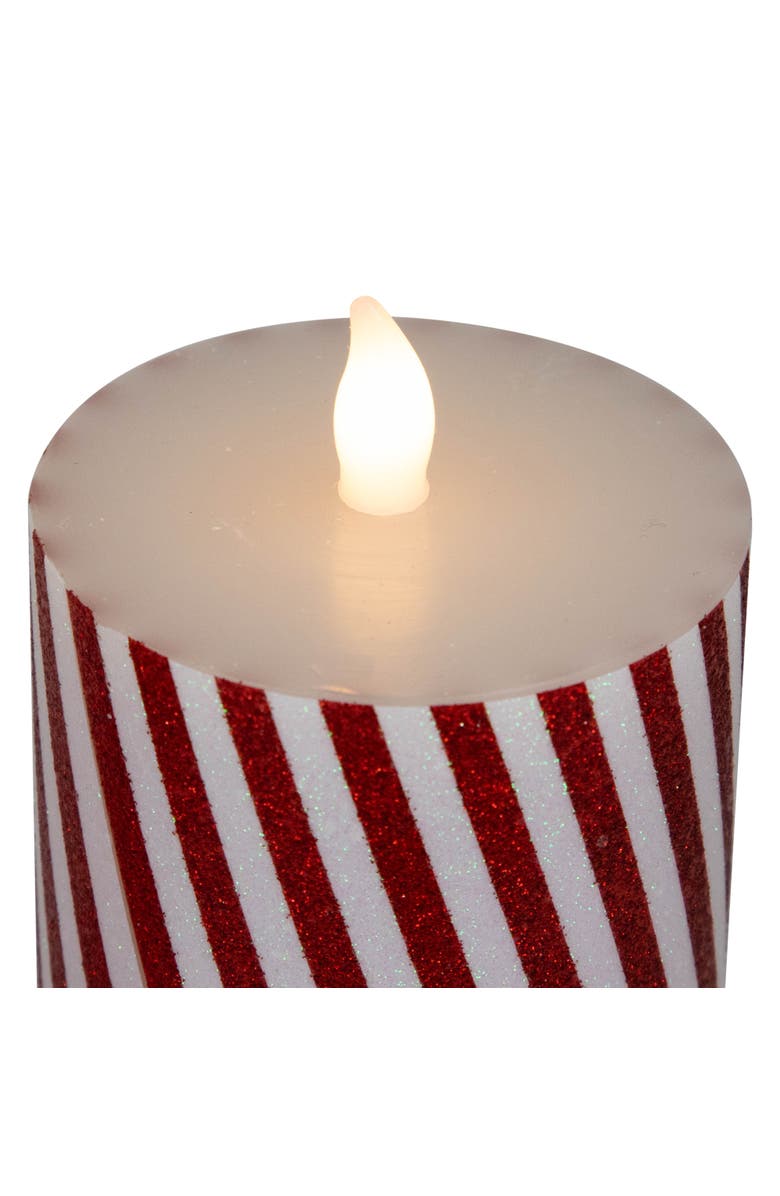 Northlight LED Flickering Flameless Candy Cane Striped Christmas Wax Pillar Candles - 6" - Set of 3, Alternate, color, Red