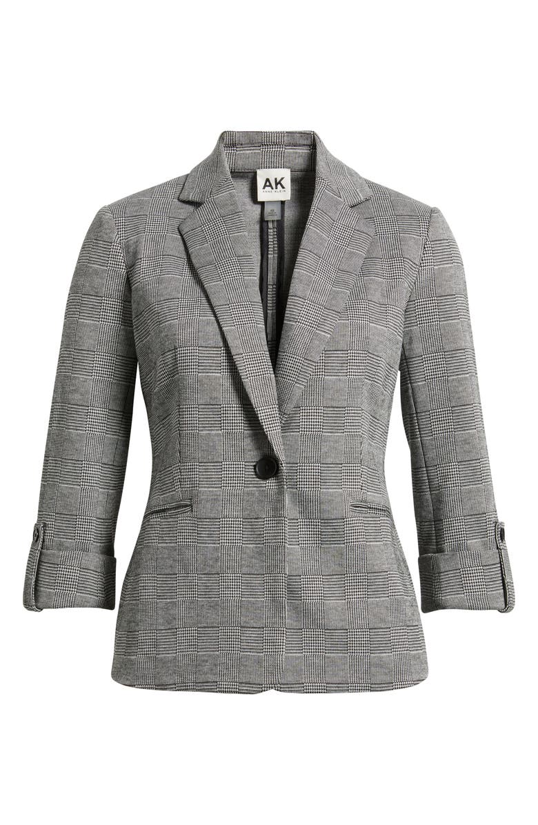 AK ANNE KLEIN Windowpane Plaid Roll-Tab Sleeve Jacket, Alternate, color, Anne Black/ White Dov