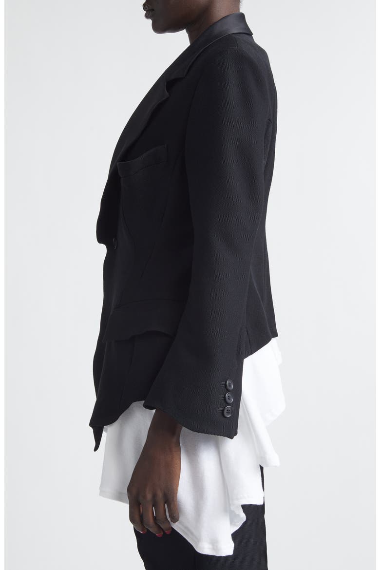 Wavy Sateen Trim Wool Stretch Twill Jacket, Alternate, color, BLACK